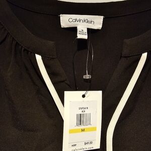 New Womens calvin klien black white blouse shirt size medium
